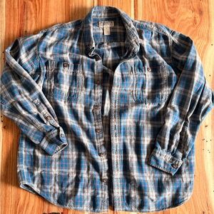 Duluth Trading Co Blue and Brown Plaid Button Down Shirt